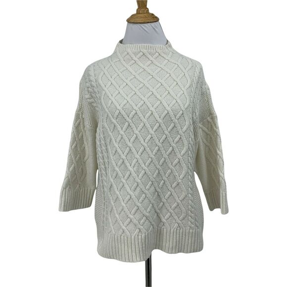 Vince Camuto Cable Knit Sweater Size XS White Dropped Shoulder Mock Neck Top - Picture 1 of 10